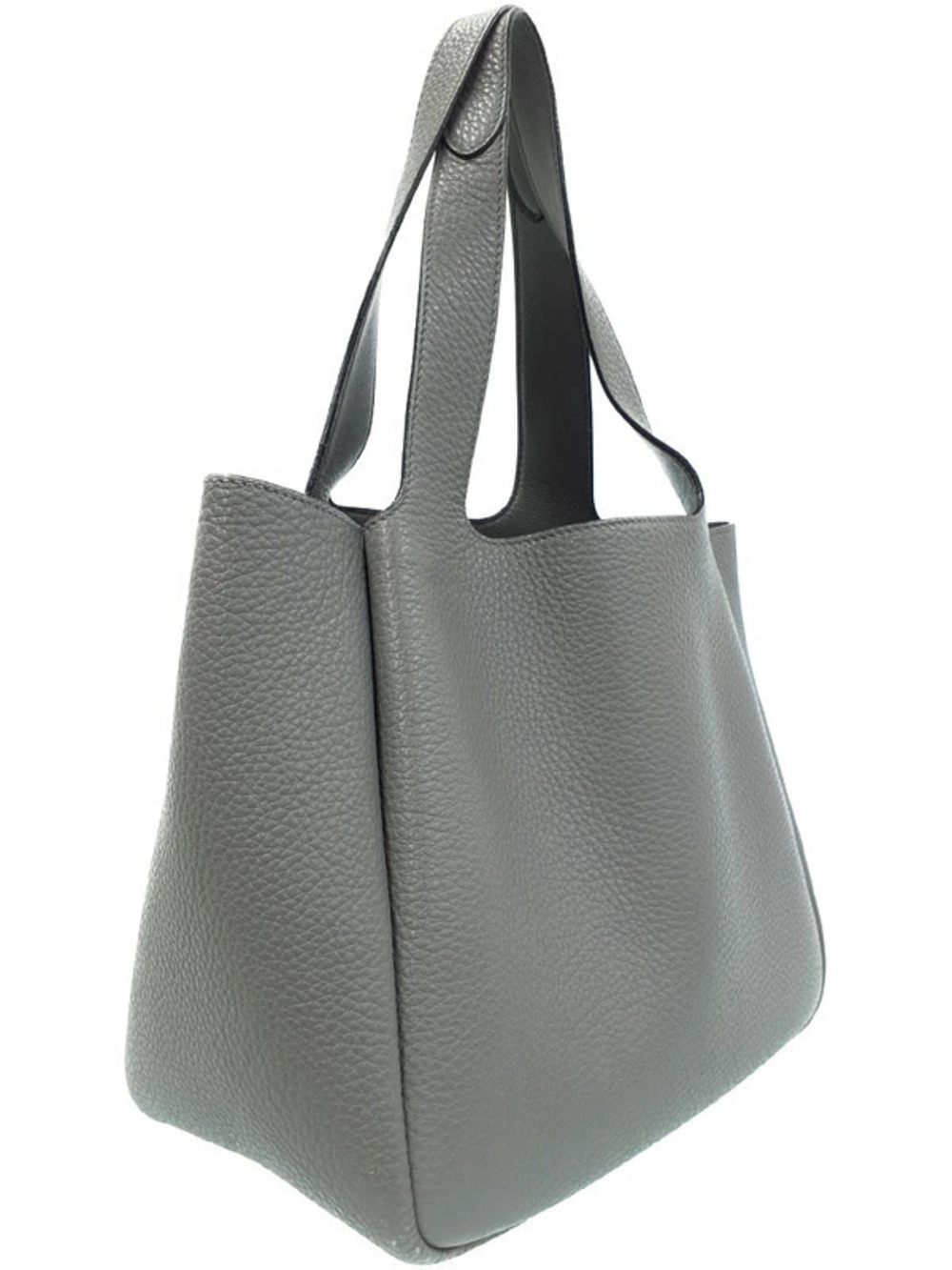Prada top gray tote granite logo leather handles bag
